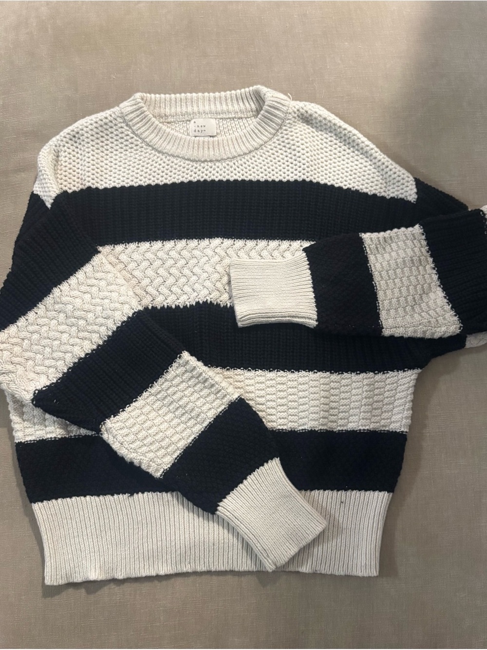 a new day Black and White Striped Crewneck Sweater